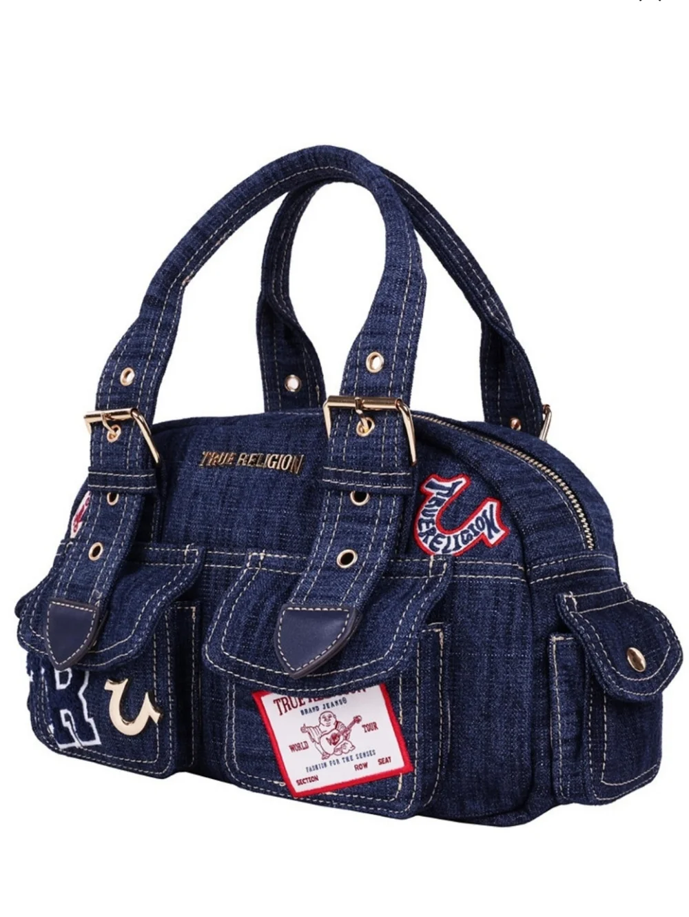 True Religion Dark Blue Denim Patchwork Shoulder Bag